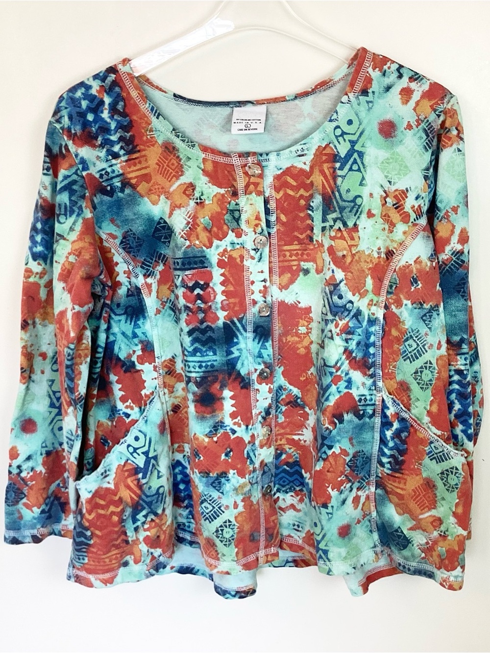 CMC Color Me Cotton Boho Lagenlook Button Front Top with Pockets - L